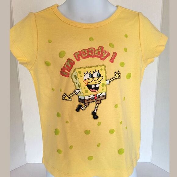 SpongeBob Girls T-Shirt Size XS Yellow “I’m Ready!” Short Sleeve Tee Nickelodeon - Picture 3 of 7